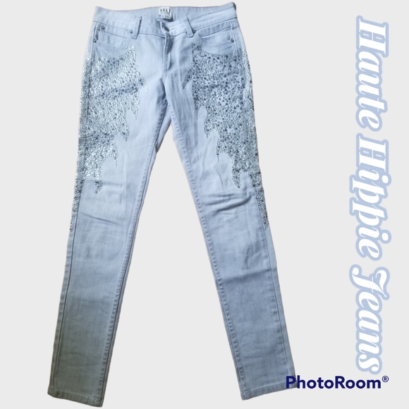 Haute Hippie Gray Studded Jeans - Picture 1 of 4